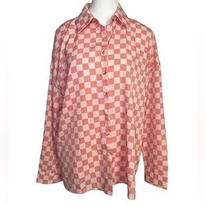 Pretty Garbage Pink Checkered Print Long Sleeve Button Down Shirt